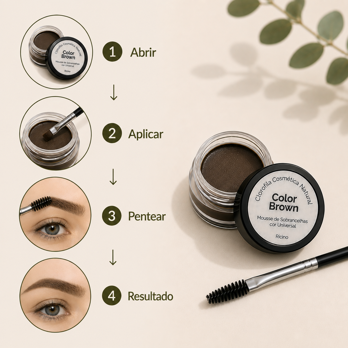 Como aplicar o ColorBrown mousse para sobrancelhas: abrir, aplicar, pentear e finalizar